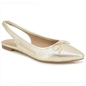 Esprit PETRIA Gold Metallic Slingback Flats 9.5 Point Toe Bow Prep Academia